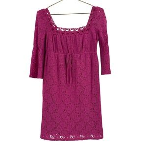 Laundry by Shelli Segal pink crochet lace square neck dress XS